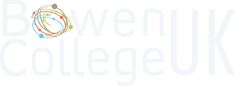 Bowen College UK Logo white with colour swirls